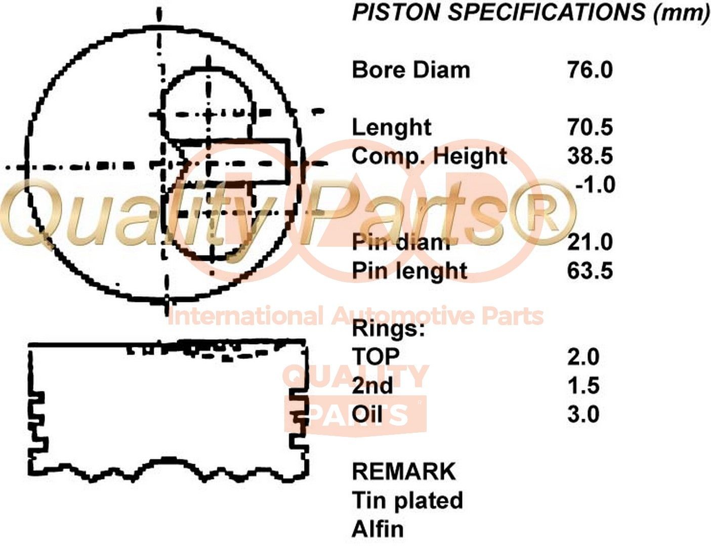IAP QUALITY PARTS Pistone motore 100-03080 IAP QUALITY PARTS 100-03080 Pistone motore