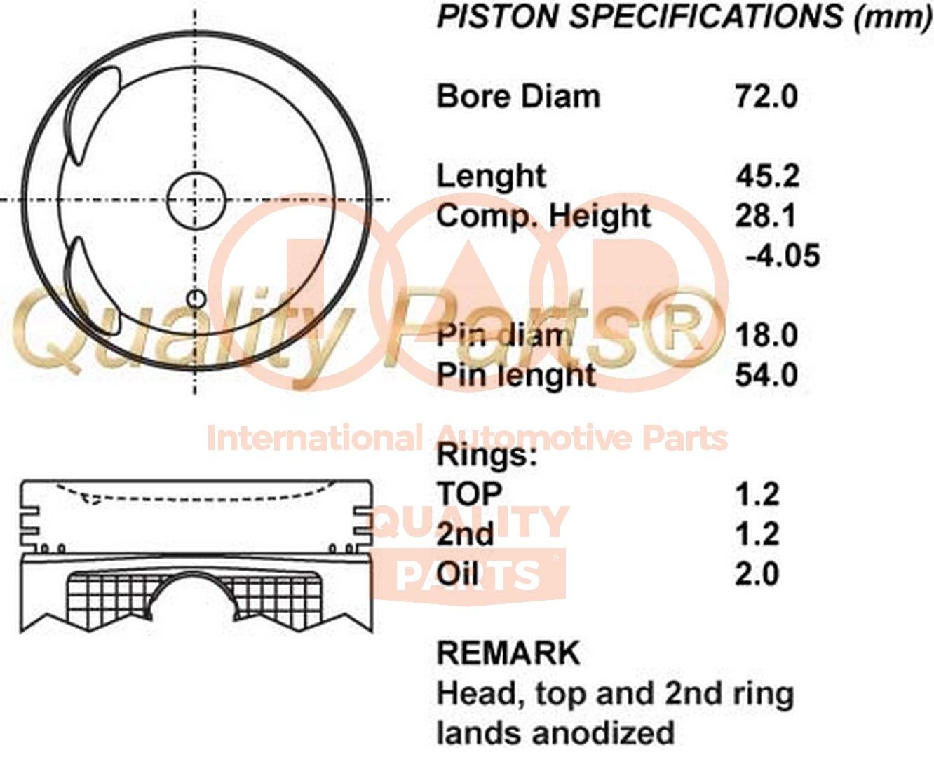 IAP QUALITY PARTS Pistone motore 100-03100 IAP QUALITY PARTS 100-03100 Pistone motore