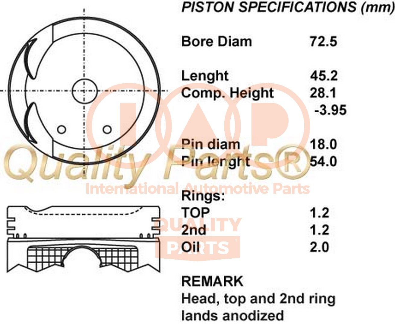 IAP QUALITY PARTS Stempel 100-03105 IAP QUALITY PARTS 100-03105 Motor stempel Daihatsu Materia til en fordelagtig pris