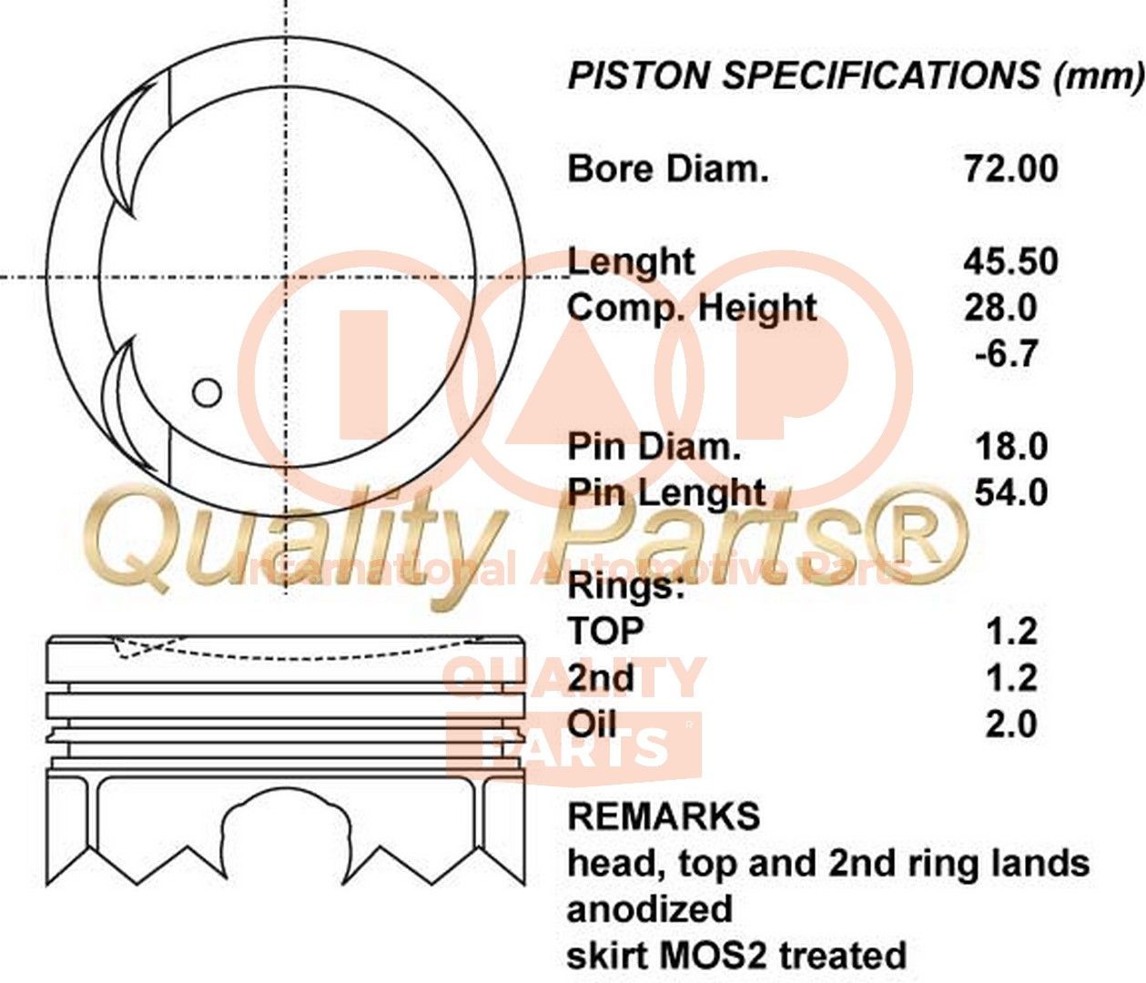 Piest IAP QUALITY PARTS 100-03106 IAP QUALITY PARTS 100-03106 Piest motora DAIHATSU TERIOS 2022