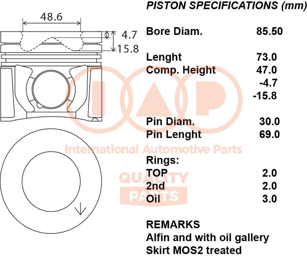 Piston IAP QUALITY PARTS 100-06063 IAP QUALITY PARTS 100-06063 Piston moteur HONDA CIVIC 2006