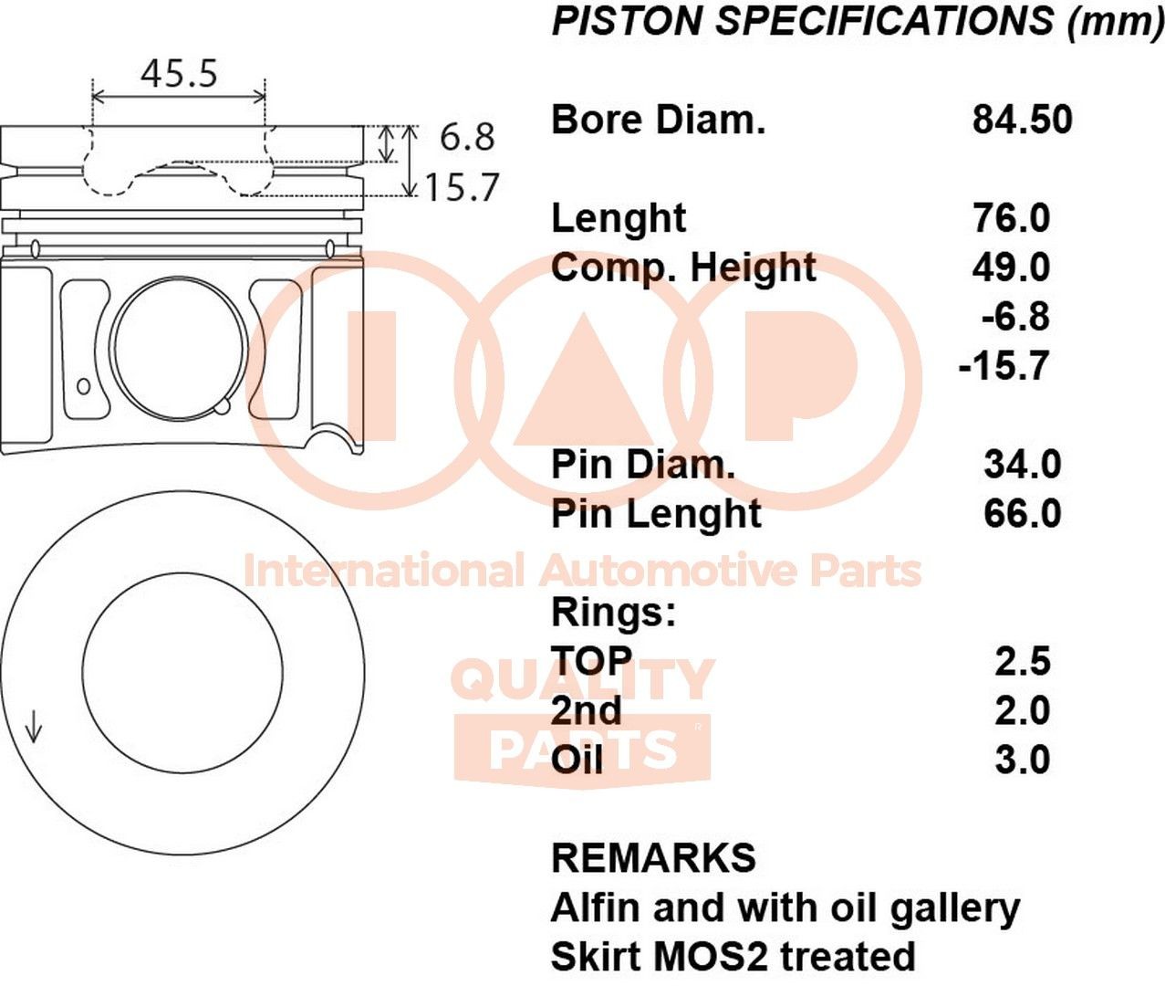 IAP QUALITY PARTS Zuiger 100-07003 IAP QUALITY PARTS 100-07003 Zuiger Hyundai i10 IA prijs
