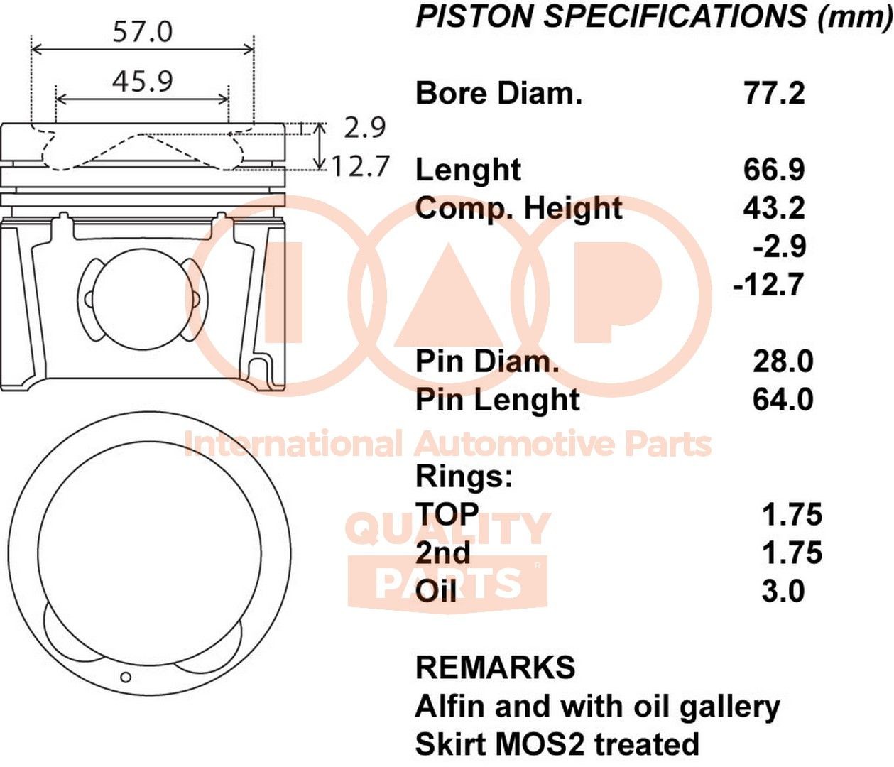 IAP QUALITY PARTS Pistone motore 100-07004 IAP QUALITY PARTS 100-07004 Pistone motore HYUNDAI originale prezzo