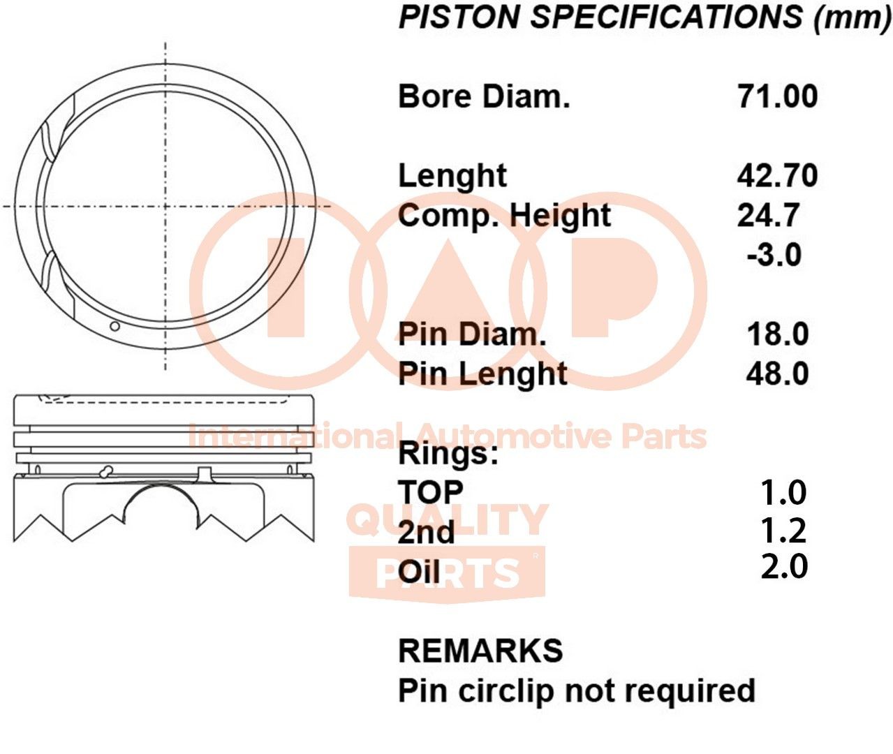 IAP QUALITY PARTS Zuiger 100-07045 IAP QUALITY PARTS 100-07045 Motorzuiger Hyundai i20 pb goedkoop
