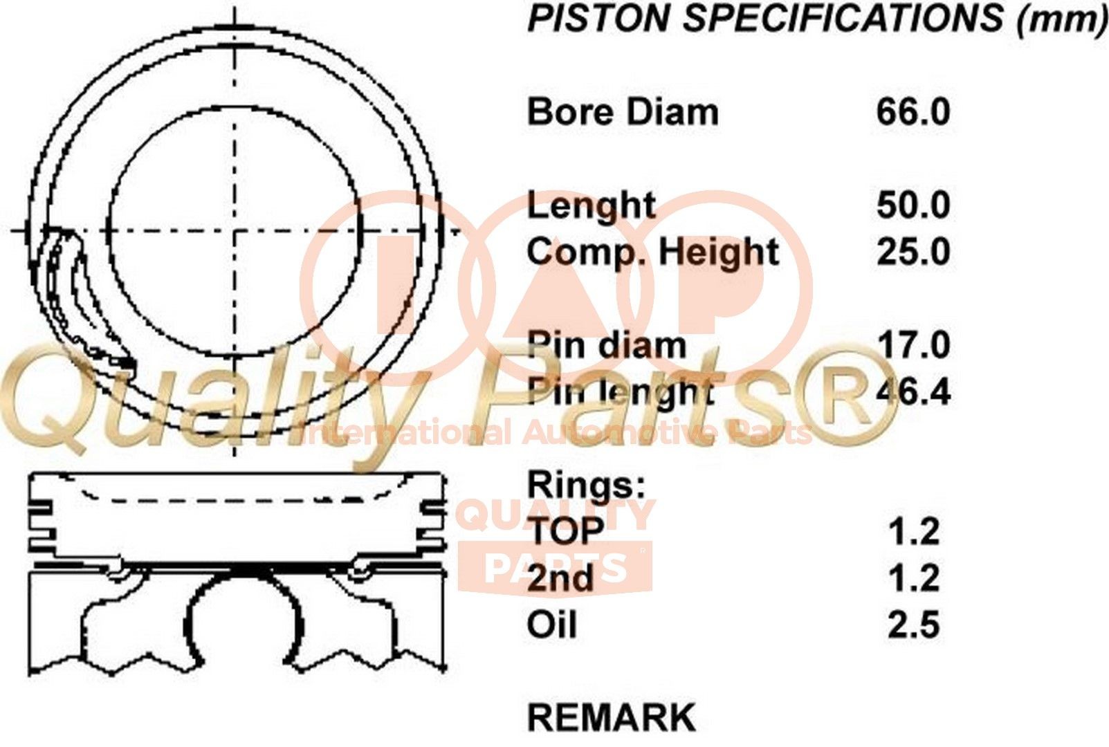 Pistone motore IAP QUALITY PARTS 100-07090 IAP QUALITY PARTS 100-07090 costo Pistone Hyundai ATOS 2022