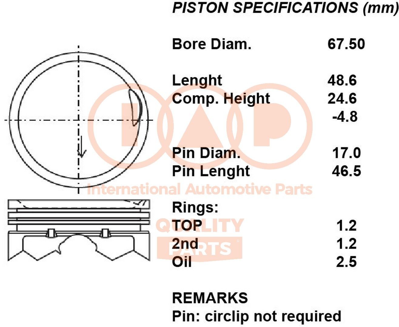 Pistone motore IAP QUALITY PARTS 100-07093 IAP QUALITY PARTS 100-07093 costo Pistone Hyundai ATOS 2022