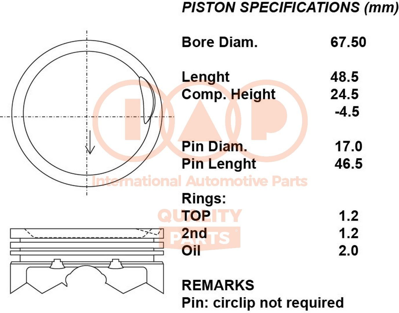 Pistone motore IAP QUALITY PARTS 100-07095 IAP QUALITY PARTS 100-07095 Pistone HYUNDAI ATOS 2022