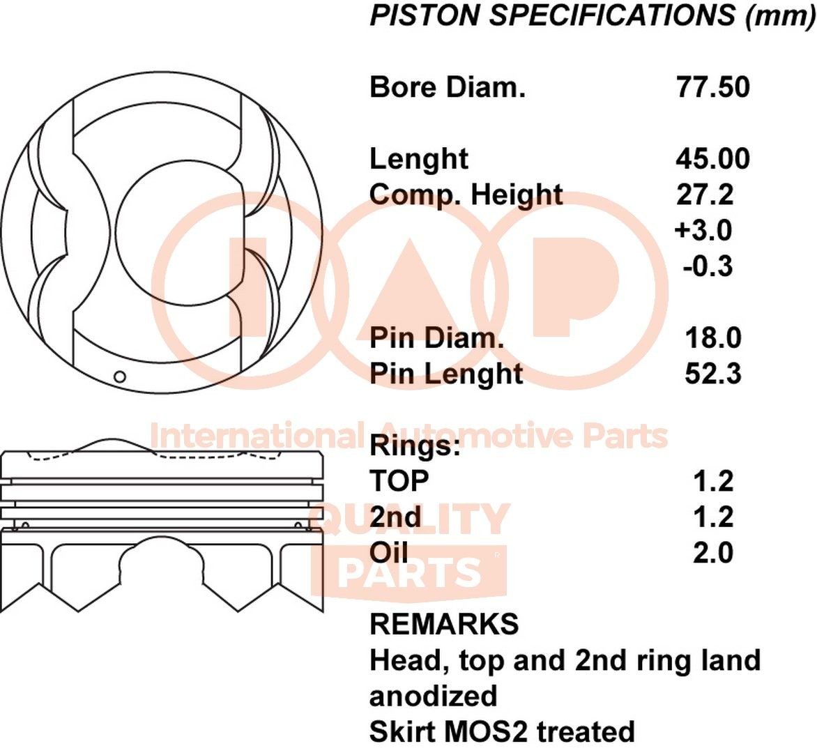 Kolben IAP QUALITY PARTS 100-07101 KIA SPORTAGE 2001 Kolben IAP QUALITY PARTS 100-07101