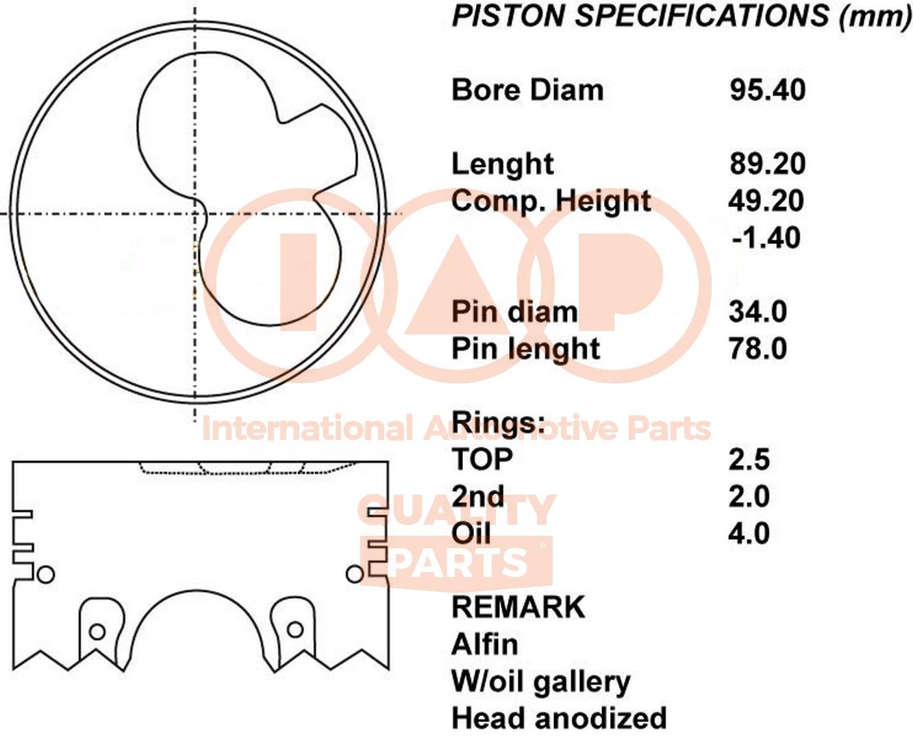 IAP QUALITY PARTS Piston 100-09019 IAP QUALITY PARTS 100-09019 Isuzu D-Max TFR piston replacement