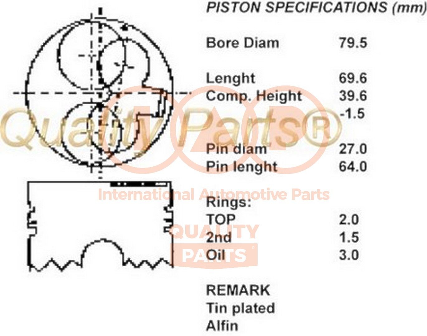 IAP QUALITY PARTS Zuiger 100-09041 IAP QUALITY PARTS 100-09041 Zuiger