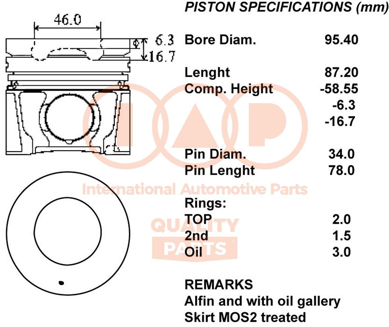 Êmbolo IAP QUALITY PARTS 100-09094 IAP QUALITY PARTS 100-09094 Pistão motor ISUZU D-MAX 2007
