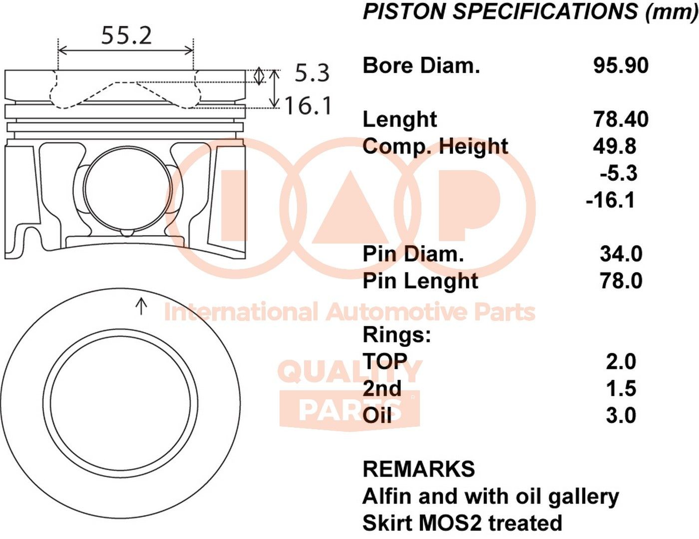 Êmbolo IAP QUALITY PARTS 100-09099 IAP QUALITY PARTS 100-09099 Pistão forjado ISUZU D-MAX 2007