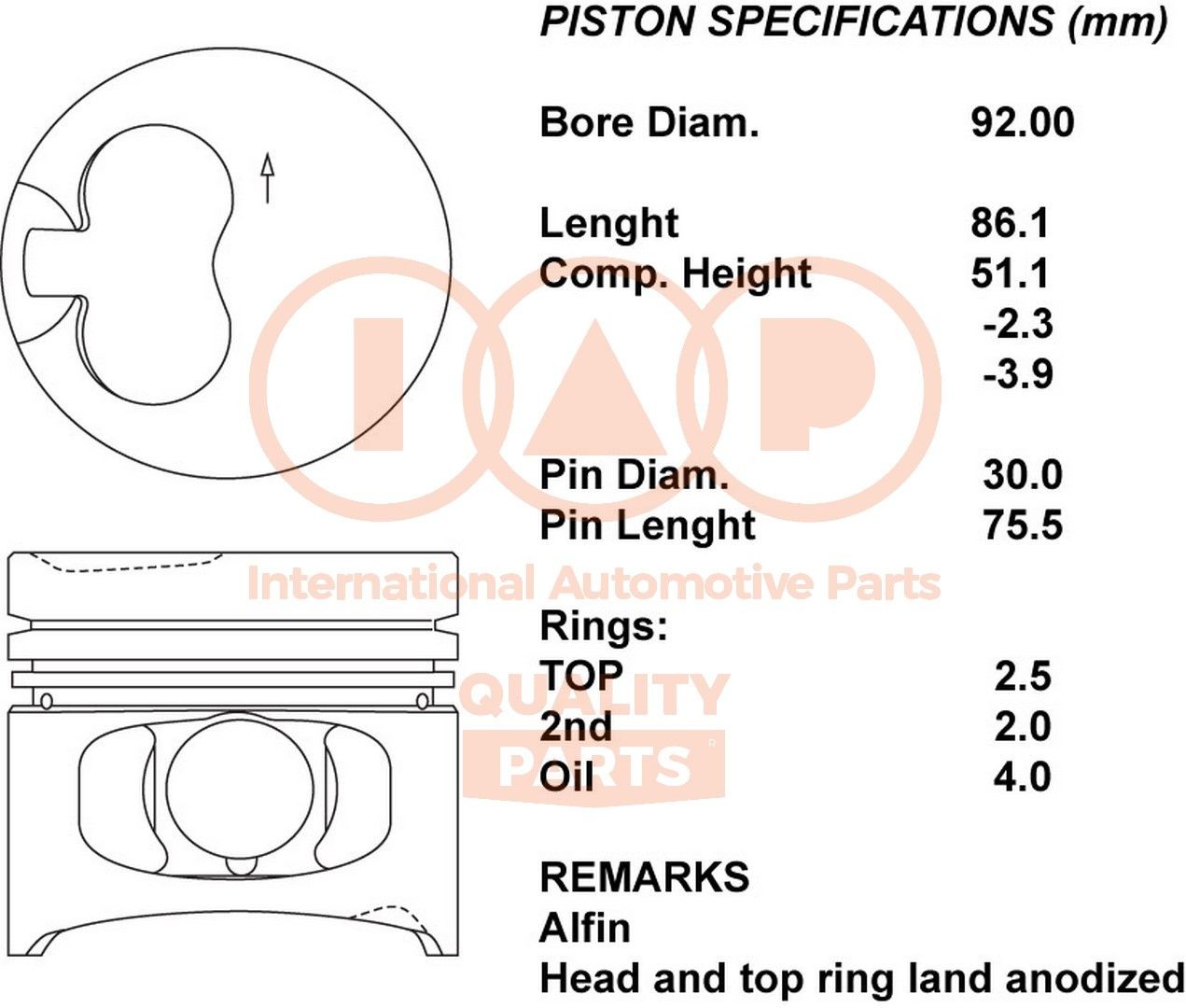IAP QUALITY PARTS Pistone motore 100-10043 IAP QUALITY PARTS 100-10043 Pistone motore
