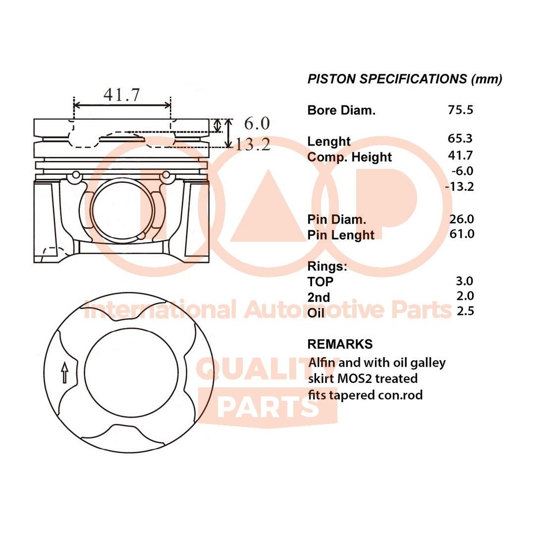 IAP QUALITY PARTS Pistone motore 100-11151 IAP QUALITY PARTS 100-11151 Pistone Peugeot 206 originali
