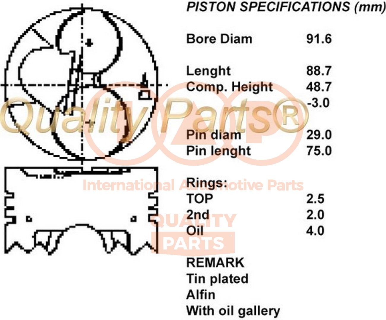 Stempel IAP QUALITY PARTS 100-12023 IAP QUALITY PARTS 100-12023: Motor stempel Mitsubishi L 200 1999