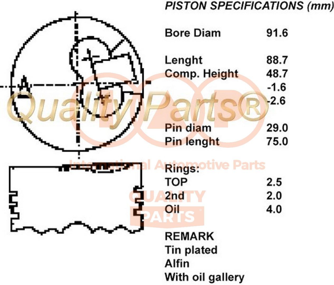 Pistone motore IAP QUALITY PARTS 100-12029 IAP QUALITY PARTS 100-12029 Pistone motore Mitsubishi PAJERO SPORT 2018