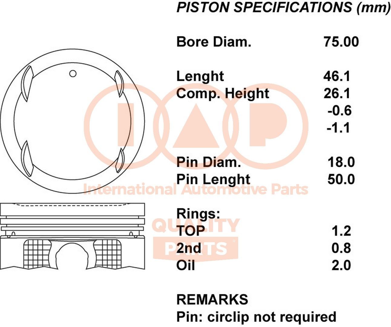 IAP QUALITY PARTS Kolvid 100-12094 100-12094 Kolvid IAP QUALITY PARTS SMART FORTWO