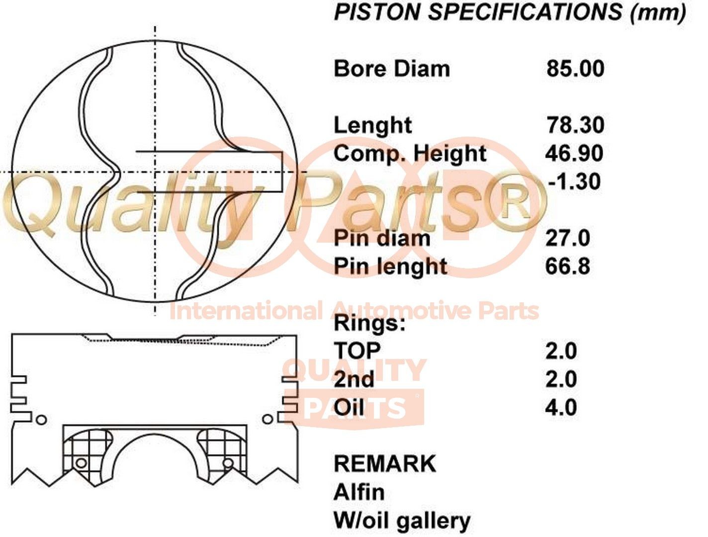 IAP QUALITY PARTS Pistone motore 100-13030 100-13030 Pistone IAP QUALITY PARTS NISSAN QASHQAI costo