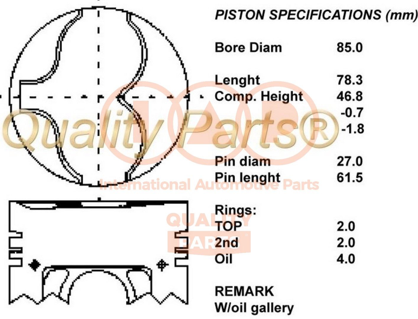 Kolvid IAP QUALITY PARTS 100-13032 IAP QUALITY PARTS 100-13032: Kolvid Nissan PATROL 2000