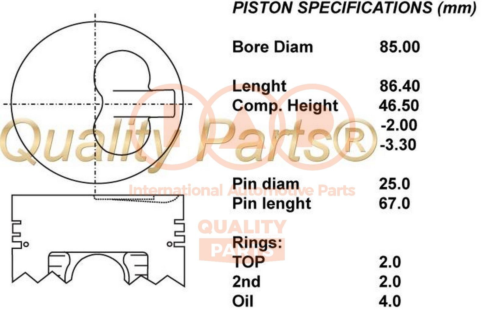 IAP QUALITY PARTS Pistone motore 100-13050 IAP QUALITY PARTS 100-13050 costo Pistone NISSAN Vanette Van (C120) originale