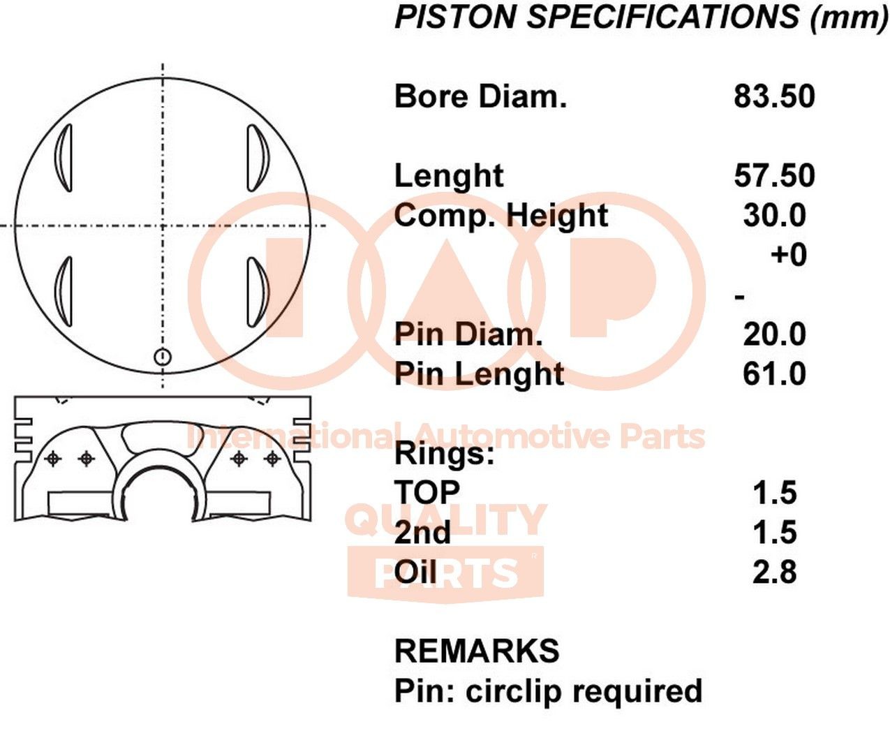IAP QUALITY PARTS Piest 100-13077 100-13077 Piest motora NISSAN ALMERA IAP QUALITY PARTS