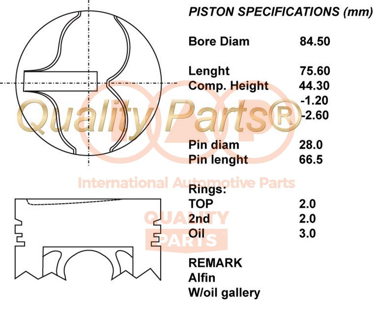Stempel IAP QUALITY PARTS 100-13086 IAP QUALITY PARTS 100-13086 Motor stempel NISSAN PRIMERA 2000