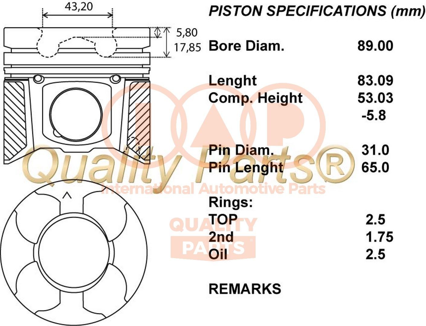 Zuiger IAP QUALITY PARTS 100-13168 IAP QUALITY PARTS 100-13168 Motorzuiger RENAULT TRAFIC 2006
