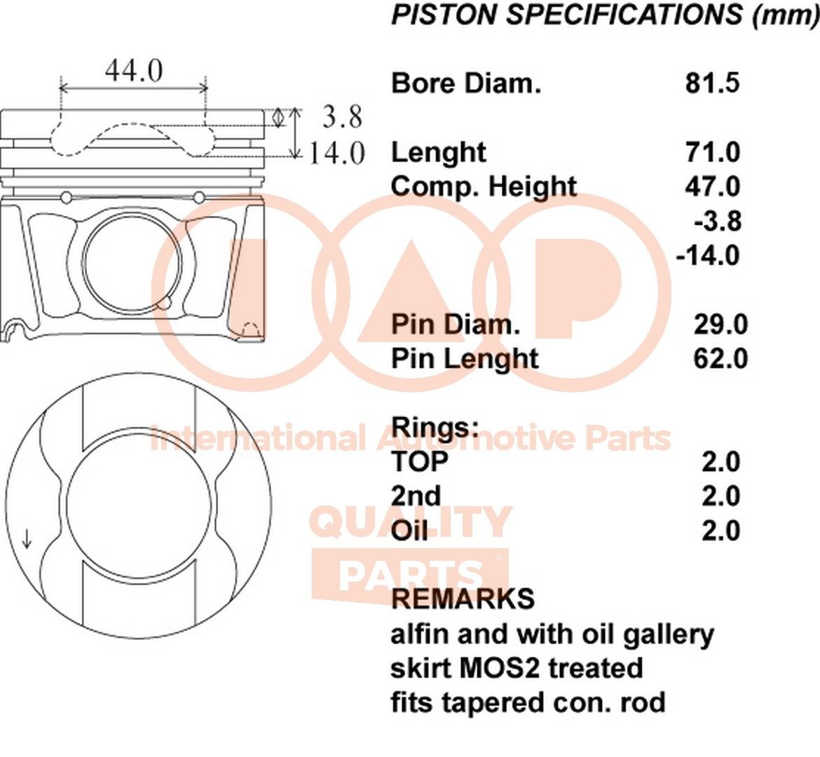 IAP QUALITY PARTS Stempel 100-14081 IAP QUALITY PARTS Motor stempel LAND ROVER 100-14081
