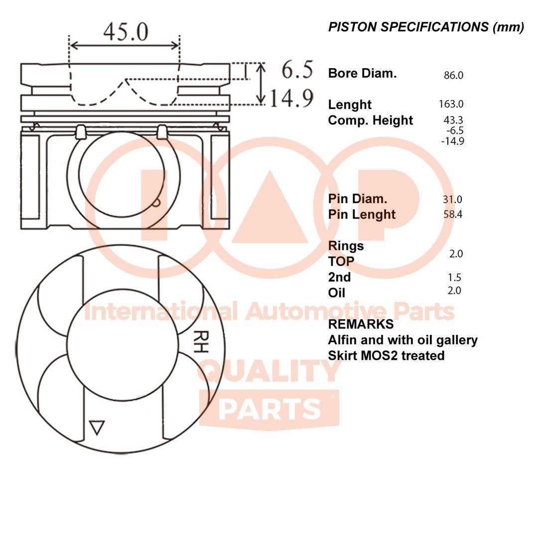 Piston IAP QUALITY PARTS 100-15033 IAP QUALITY PARTS 100-15033 Piston moteur Subaru IMPREZA 2009