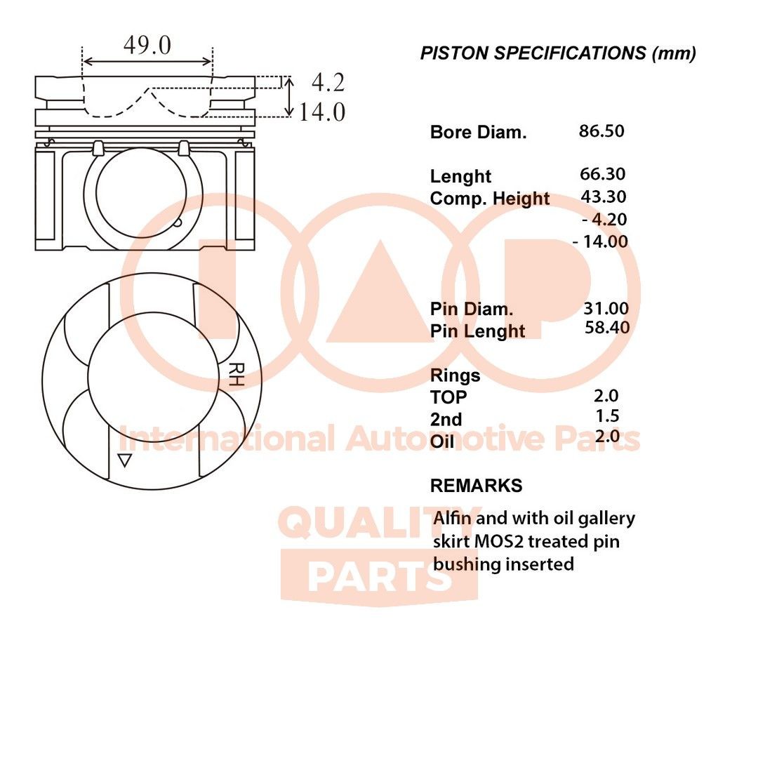 IAP QUALITY PARTS Pistone motore 100-15041 IAP QUALITY PARTS 100-15041 Pistone Opel COMBO originali