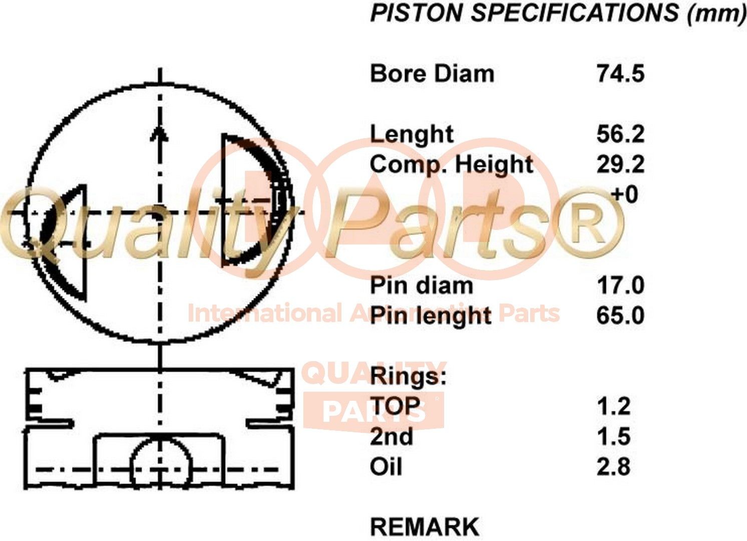 IAP QUALITY PARTS Kolben 100-16033 100-16033 IAP QUALITY PARTS Kolben Cervo SC100 Kosten