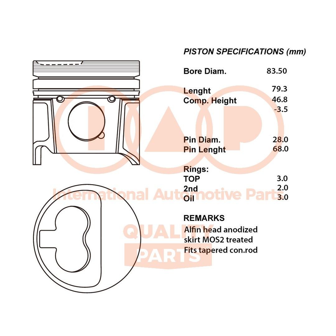 Piest IAP QUALITY PARTS 100-16057 IAP QUALITY PARTS 100-16057 Piest motora Peugeot 406 2005