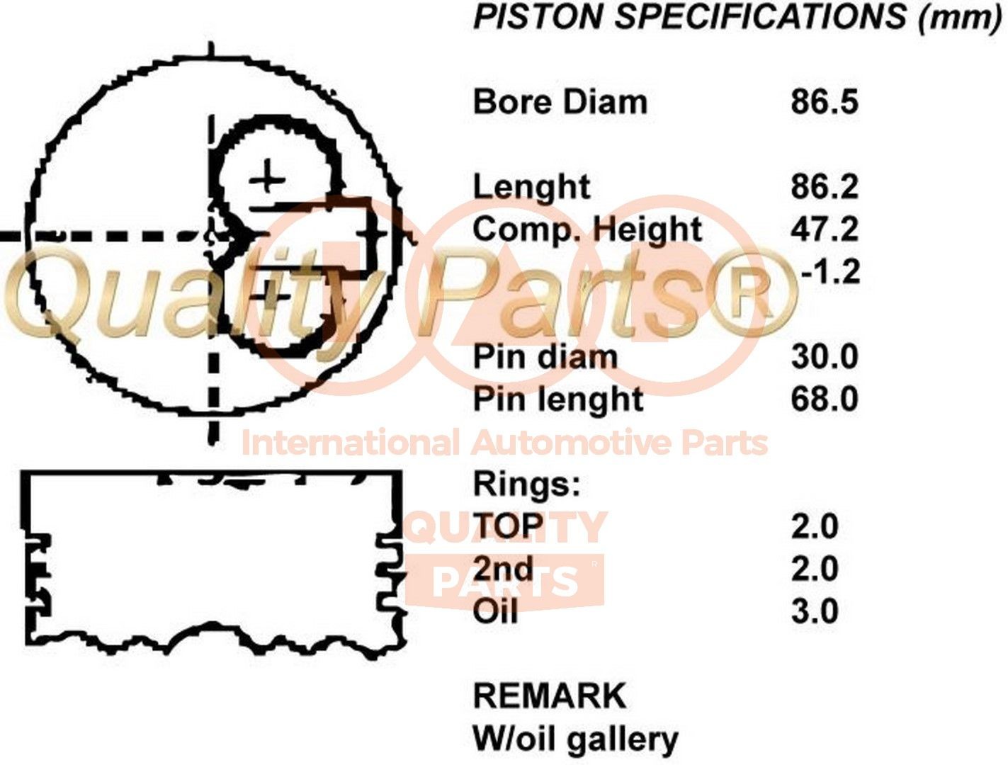 Pistone motore IAP QUALITY PARTS 100-16059 IAP QUALITY PARTS 100-16059 Pistone SUZUKI GRAND VITARA 2002