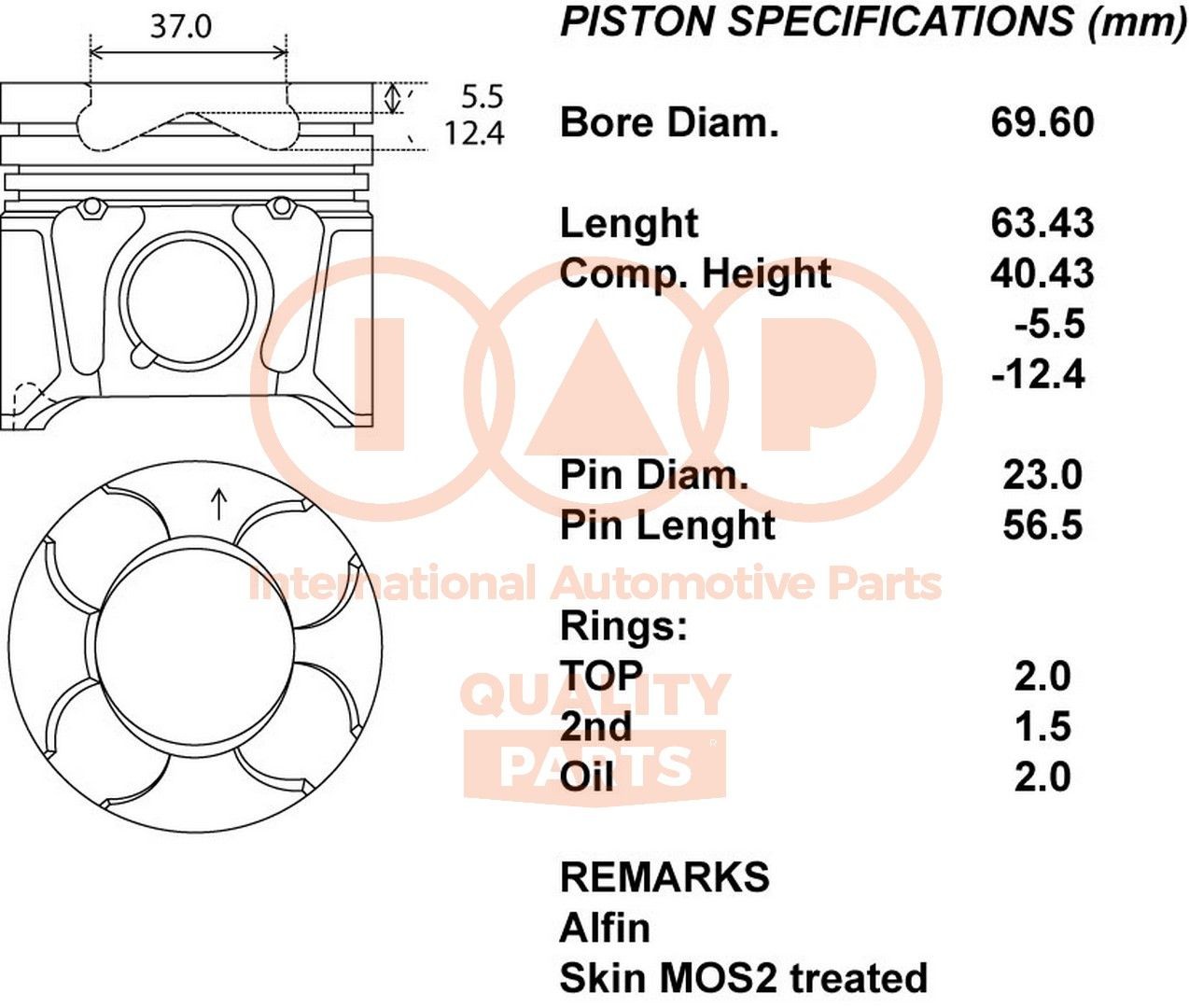 IAP QUALITY PARTS Zuiger 100-16077 IAP QUALITY PARTS 100-16077 Motorzuiger Lancia Musa 350 prijs
