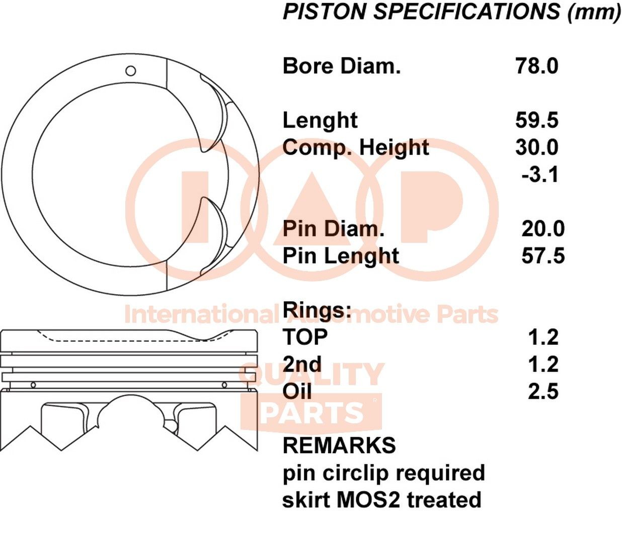 Pistone motore IAP QUALITY PARTS 100-16100 IAP QUALITY PARTS 100-16100 Pistone motore Suzuki GRAND VITARA 2002