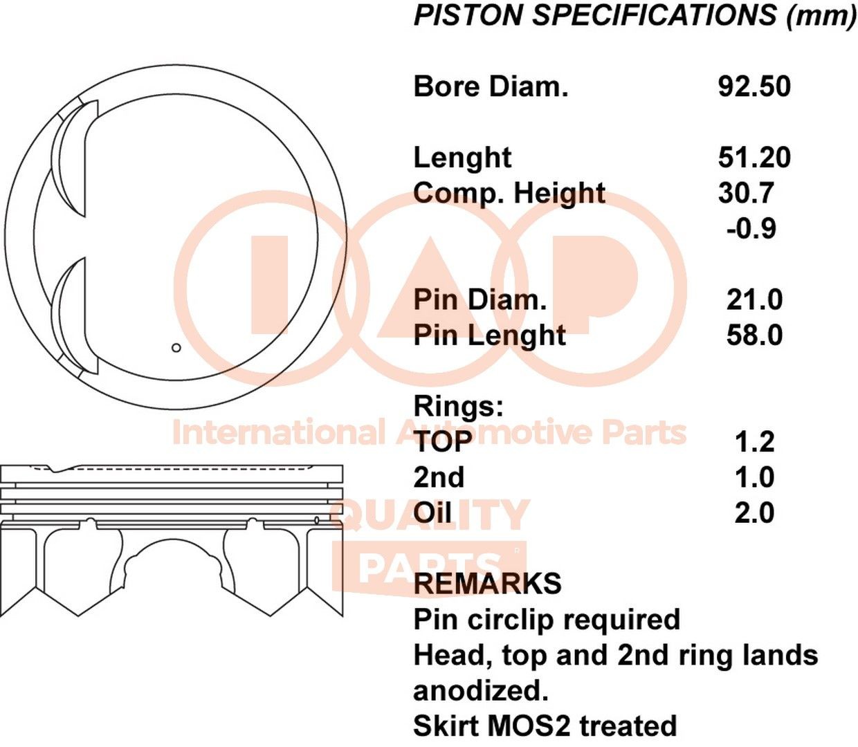 Kolvid IAP QUALITY PARTS 100-16153 IAP QUALITY PARTS 100-16153: Kolvid Suzuki GRAND VITARA 2025