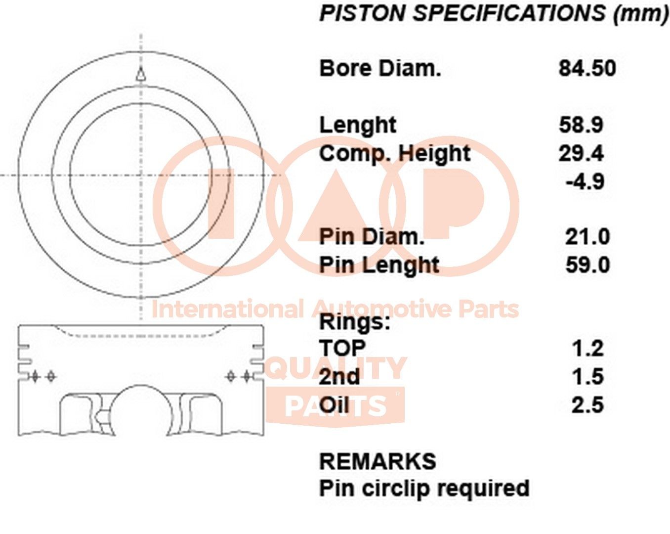 Piston IAP QUALITY PARTS 100-16157 IAP QUALITY PARTS 100-16157 Piston Suzuki GRAND VITARA 2004