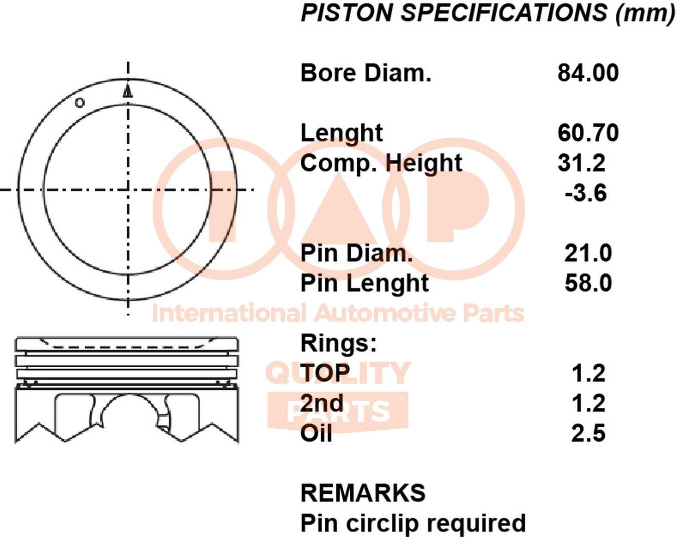 Pistone motore IAP QUALITY PARTS 100-16158 IAP QUALITY PARTS 100-16158 costo Pistone Suzuki GRAND VITARA 2002