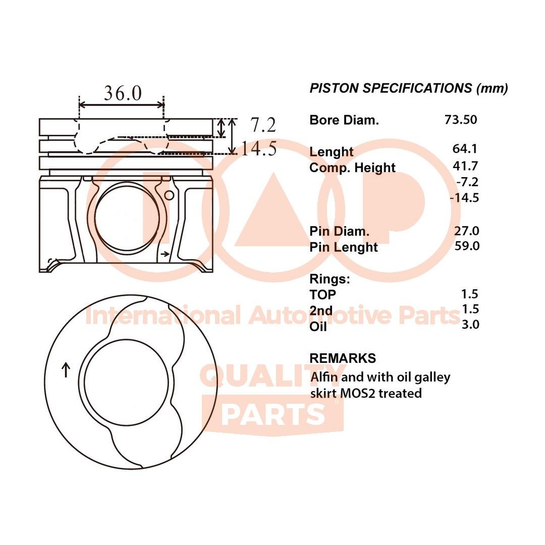 Zuiger IAP QUALITY PARTS 100-17004 IAP QUALITY PARTS 100-17004: Zuiger Toyota YARIS 2025