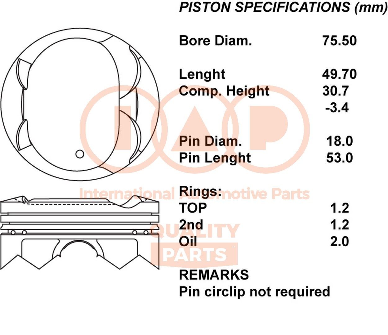 Zuiger IAP QUALITY PARTS 100-17005 IAP QUALITY PARTS 100-17005 Motorzuiger TOYOTA YARIS 1999