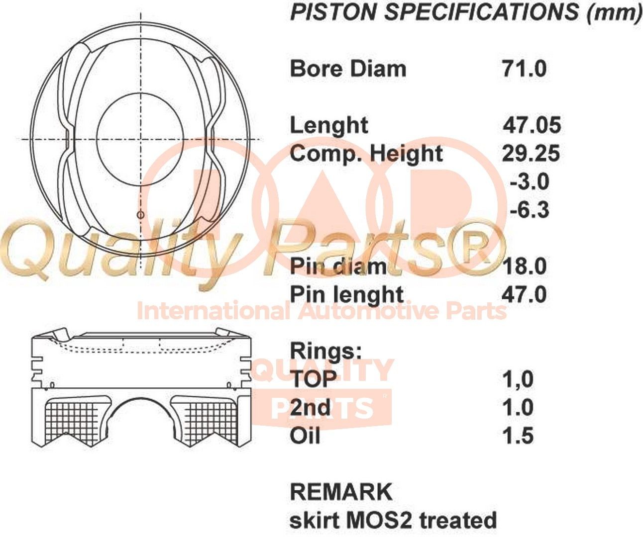 Zuiger IAP QUALITY PARTS 100-17008 IAP QUALITY PARTS 100-17008: Motorzuiger Toyota YARIS 2025