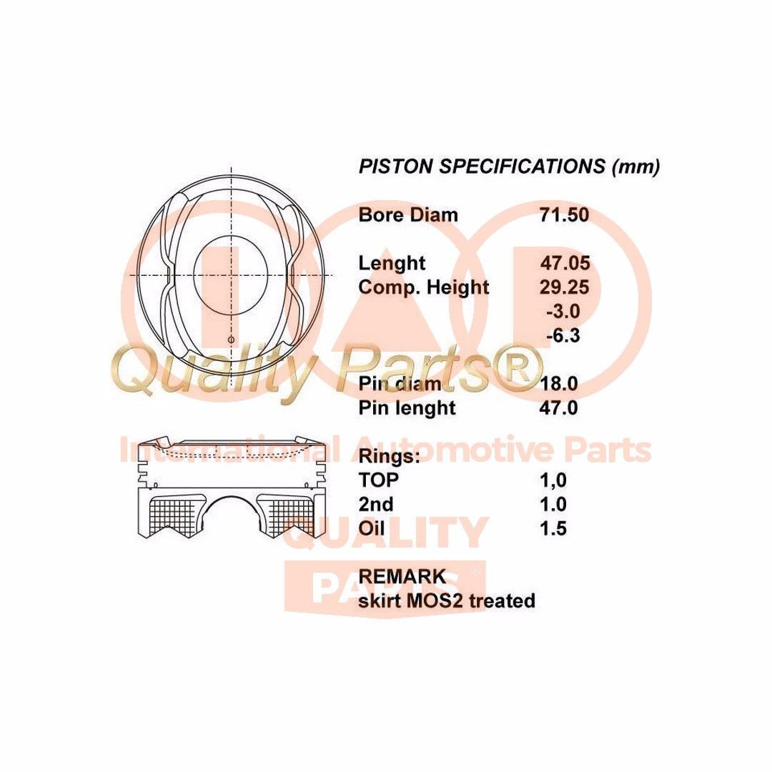 Piest IAP QUALITY PARTS 100-17009 IAP QUALITY PARTS 100-17009 Piest motora Daihatsu TERIOS 2022