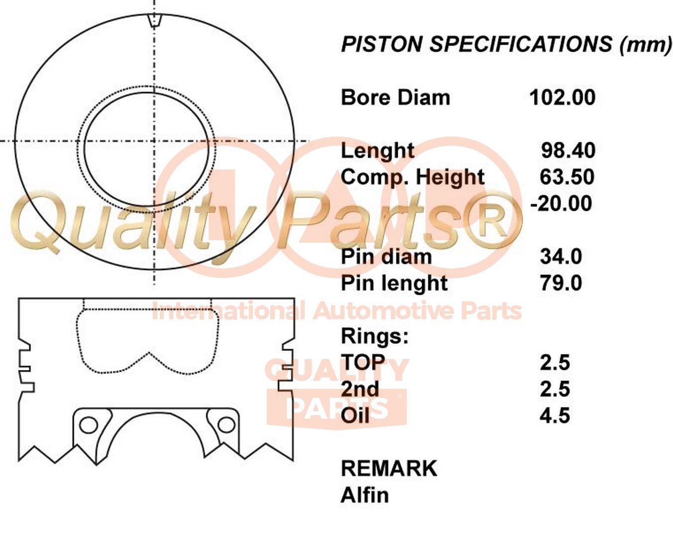 IAP QUALITY PARTS Piston 100-17031 Piston moteur Toyota PZJ7_, KZJ7_, HZJ7_, BJ7_, LJ7_, RJ7_ 100-17031 IAP QUALITY PARTS