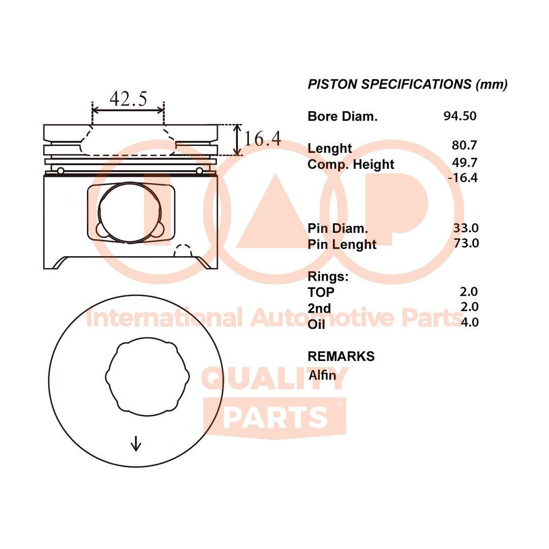 IAP QUALITY PARTS Piston 100-17047 TOYOTA AYGO IAP QUALITY PARTS piston 10017047
