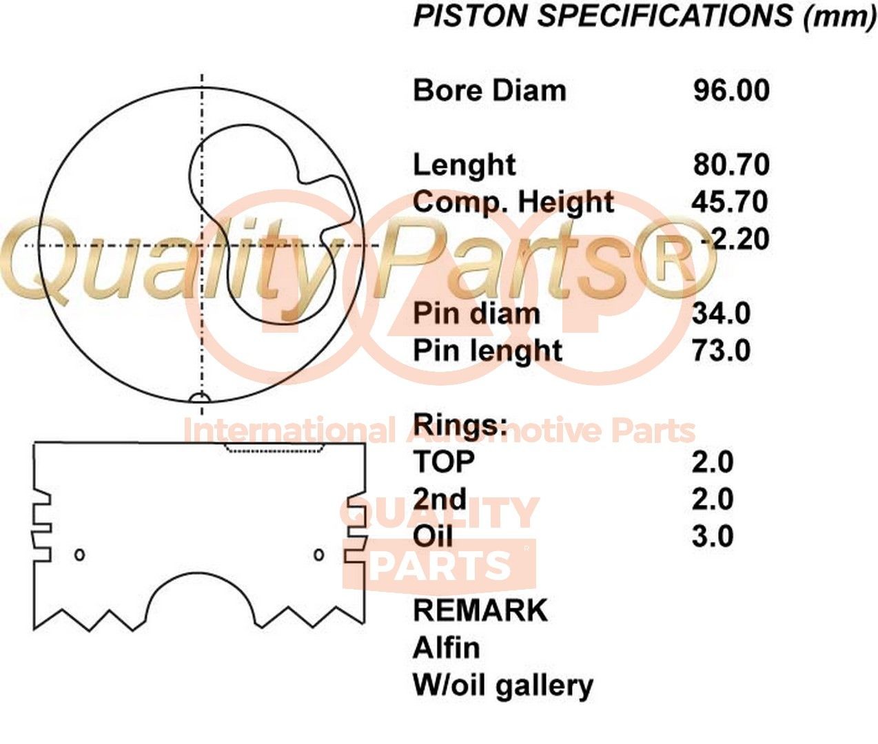 IAP QUALITY PARTS Piston 100-17056 TOYOTA AYGO IAP QUALITY PARTS piston 10017056