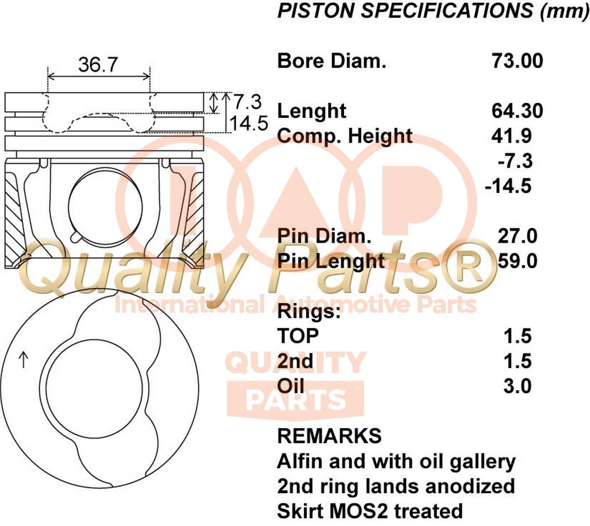 Zuiger IAP QUALITY PARTS 100-17103 IAP QUALITY PARTS 100-17103 Motorzuiger Toyota YARIS 1999