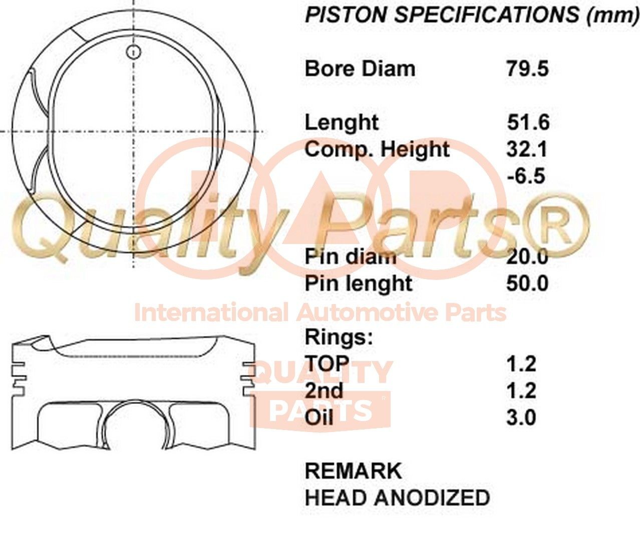 Kolvid IAP QUALITY PARTS 100-17106 IAP QUALITY PARTS 100-17106 Kolvid Toyota AVENSIS 2011