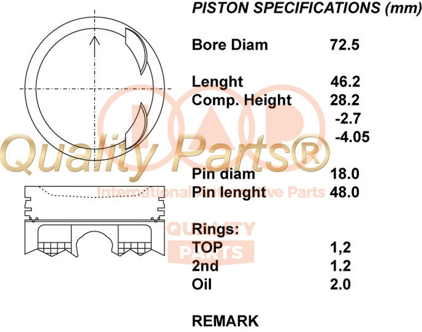 Zuiger IAP QUALITY PARTS 100-17113 IAP QUALITY PARTS 100-17113: Zuiger Toyota YARIS 1999