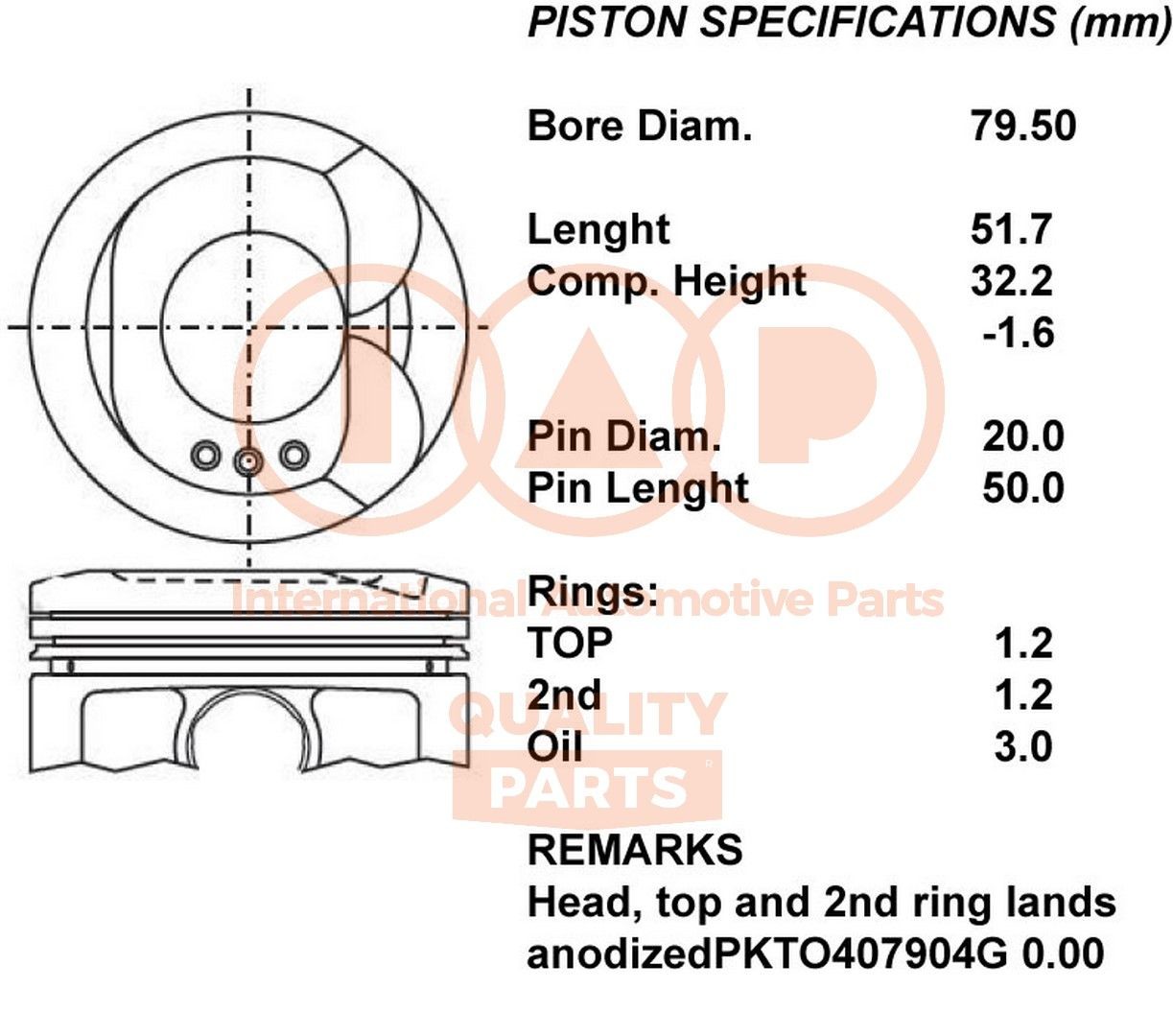IAP QUALITY PARTS Piston 100-17117 IAP QUALITY PARTS 100-17117 Piston Toyota Corolla e12 d'origine prix