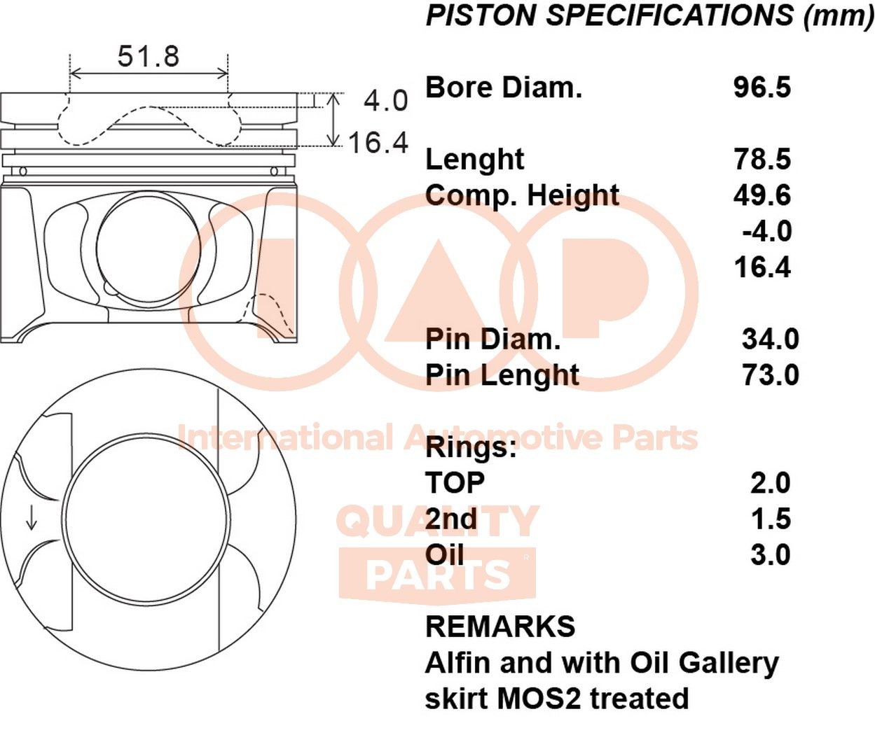 Pistone motore IAP QUALITY PARTS 100-17155 IAP QUALITY PARTS 100-17155 costo Pistone Toyota HILUX Pick-up 2000